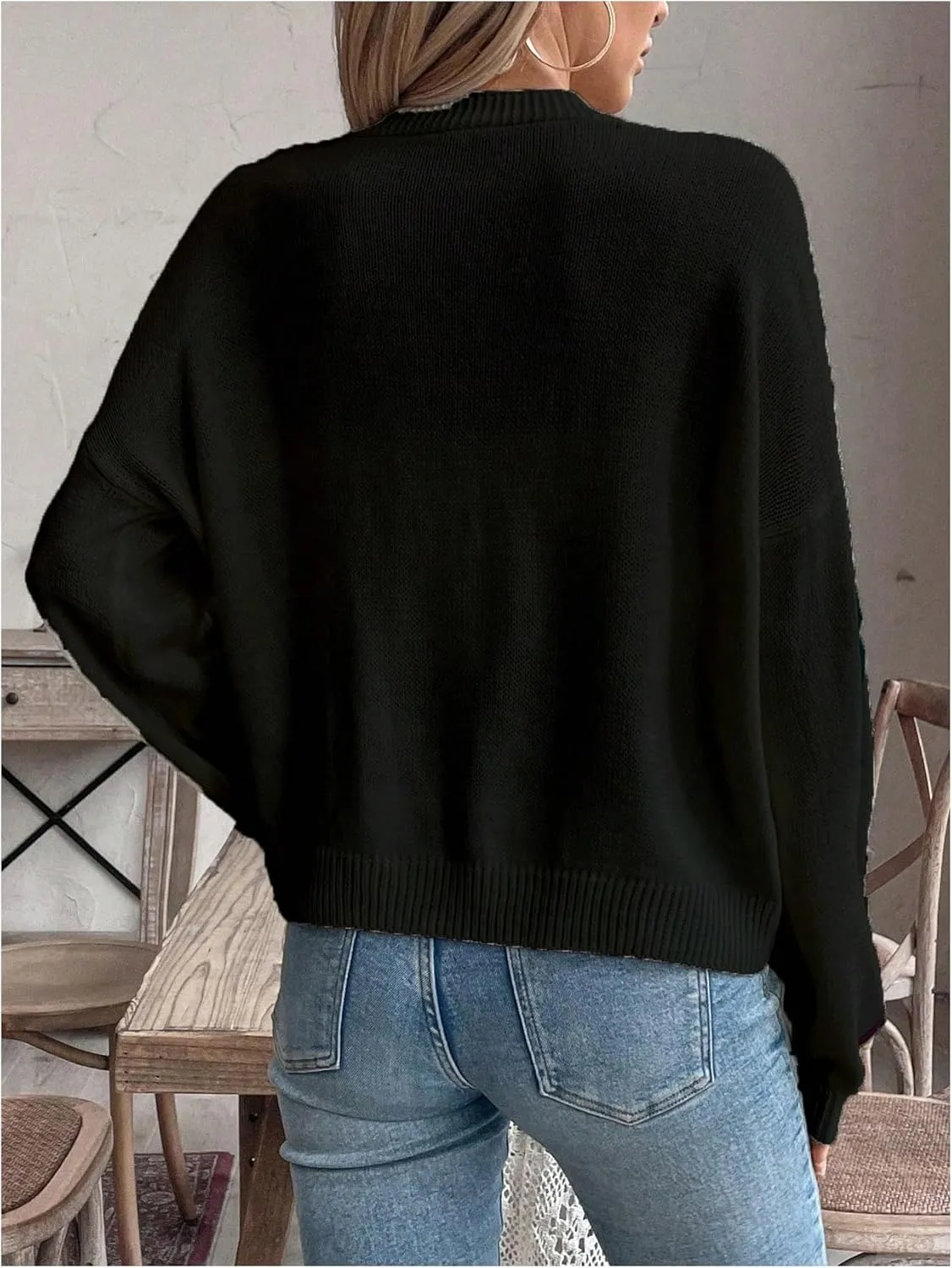 WDIRARA Women's Bow Button Down Cardigan V Neck Long Sleeve Drop Shoulder Knit Sweater
