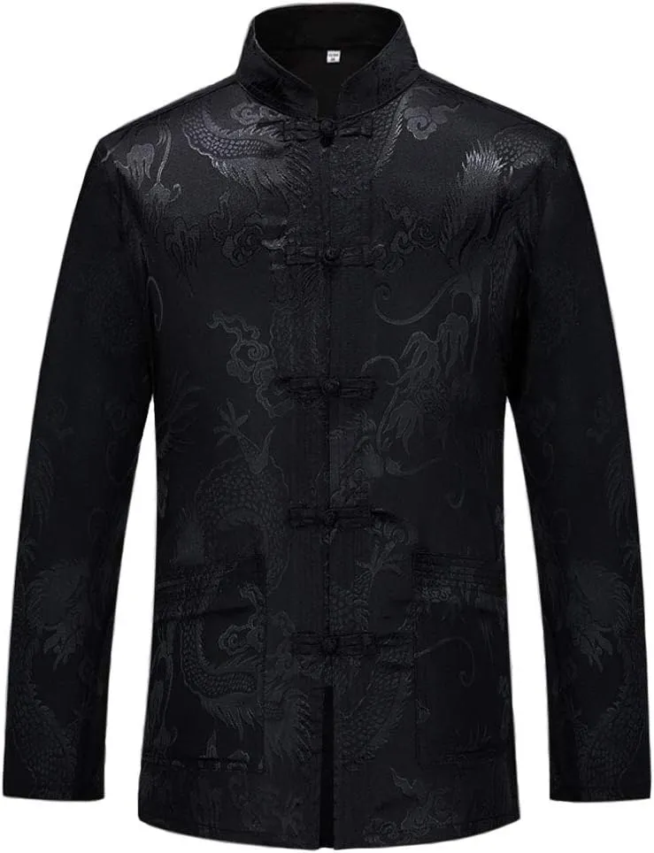 wecotton Tang Suit Men Hanfu Chinese Traditional Clothes Kung Fu Shirt Uniform Long Sleeved Coat Tops and Pants