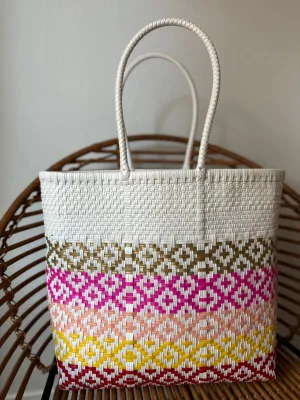 White, Gold, Pink, Red and Yellow Woven Tote
