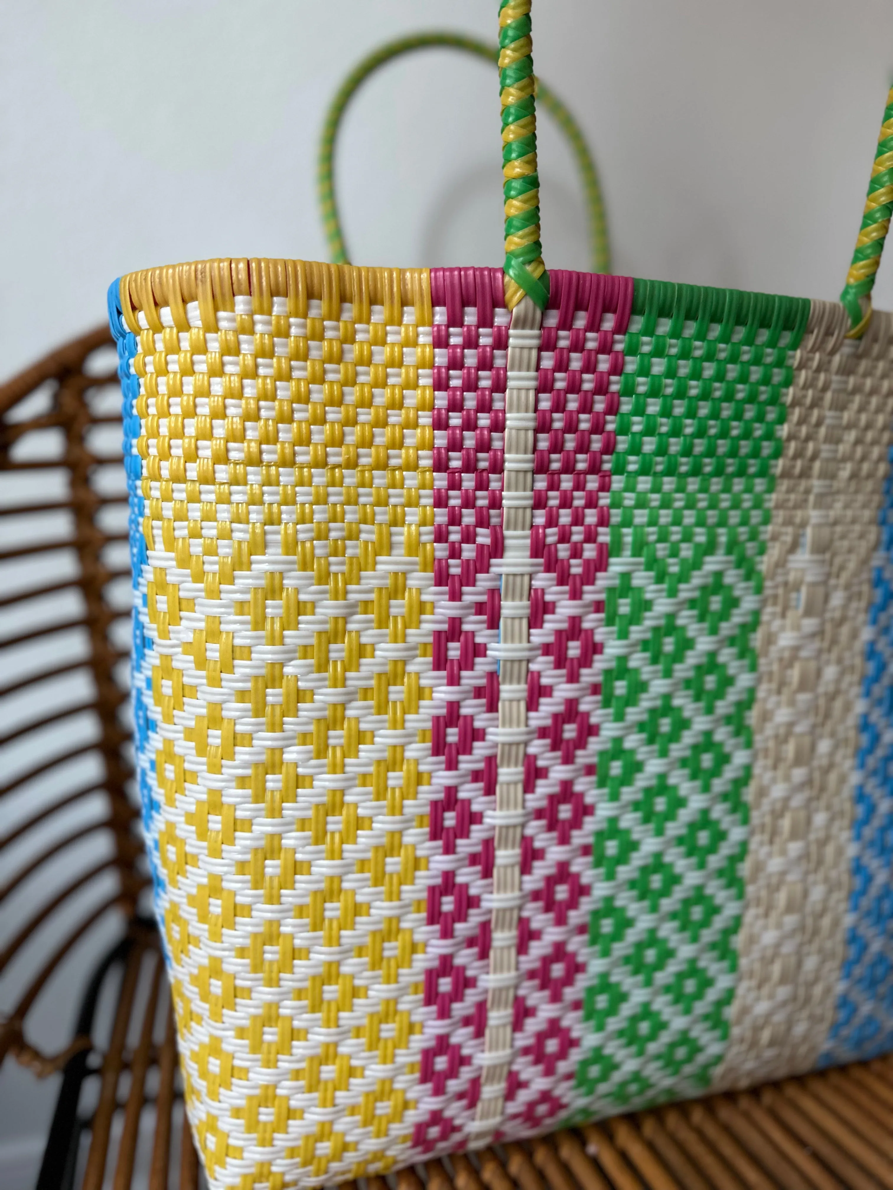 White with Multi Woven Tote