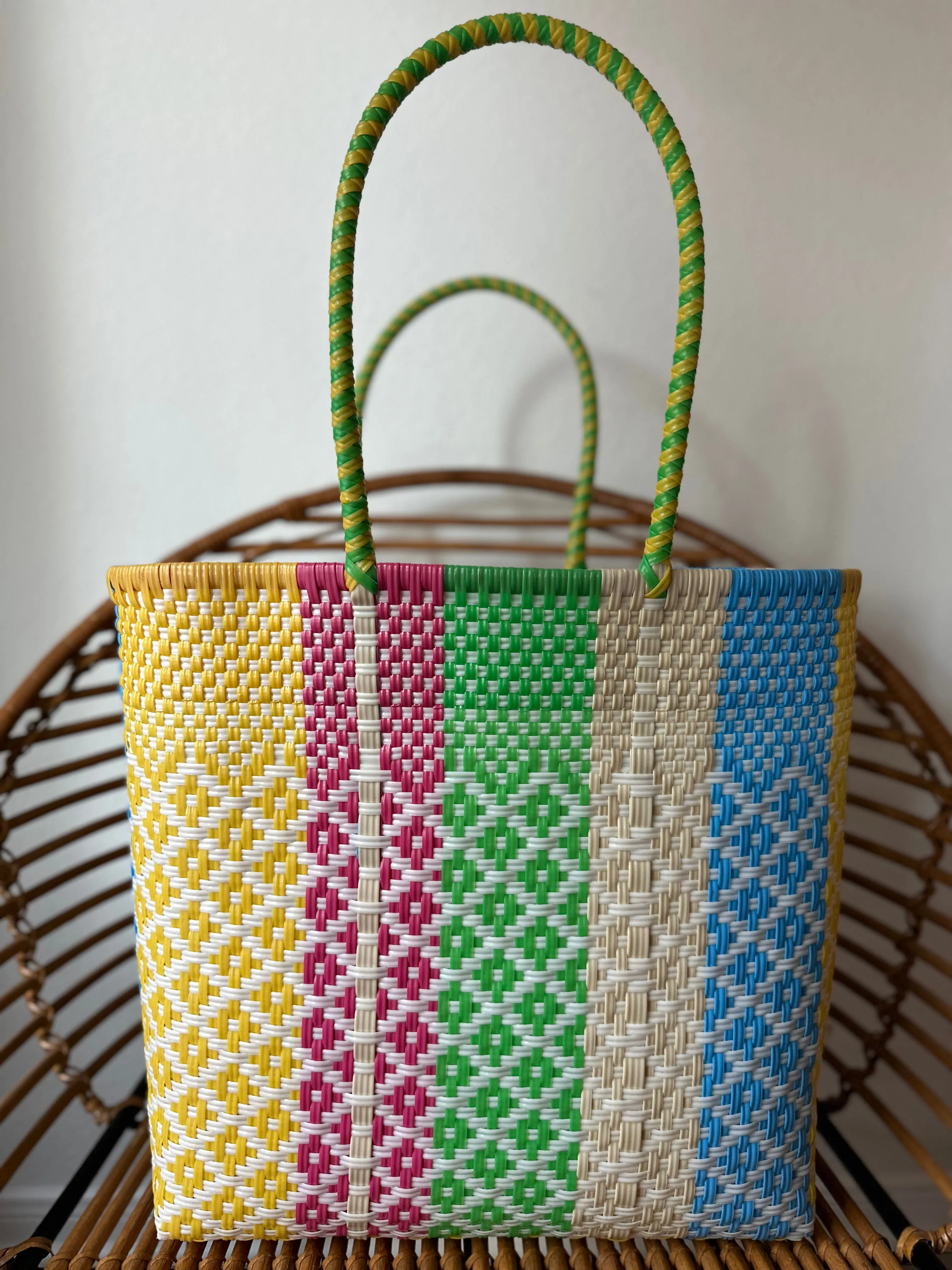 White with Multi Woven Tote