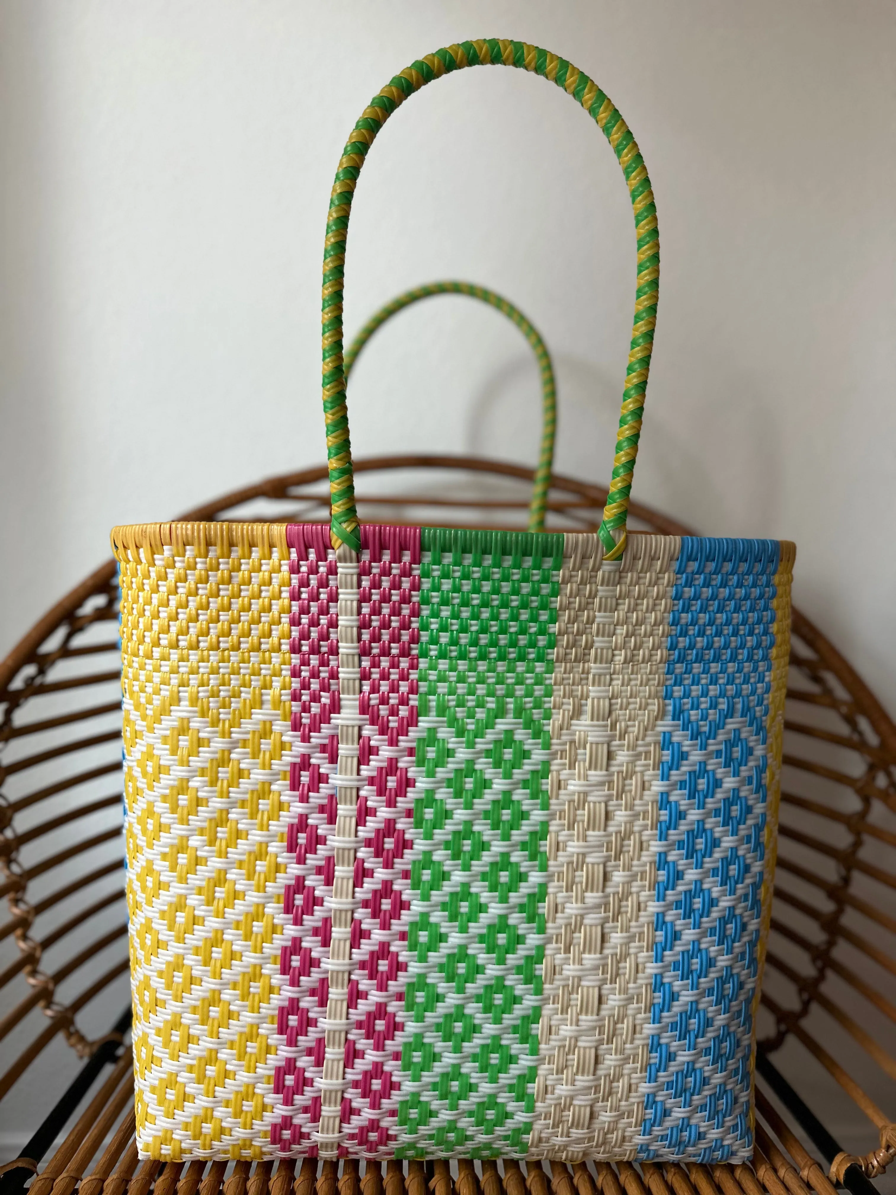 White with Multi Woven Tote