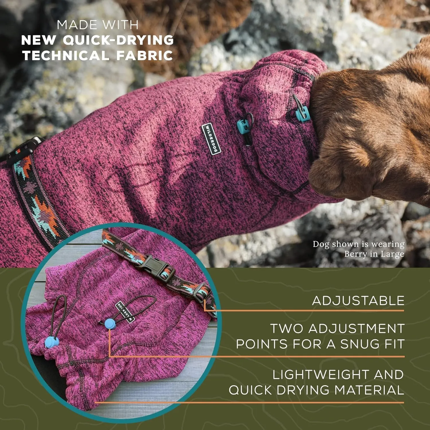 Wilderdog Fleece Dog Jacket with Neoprene Neck Gaiter - Small - Berry