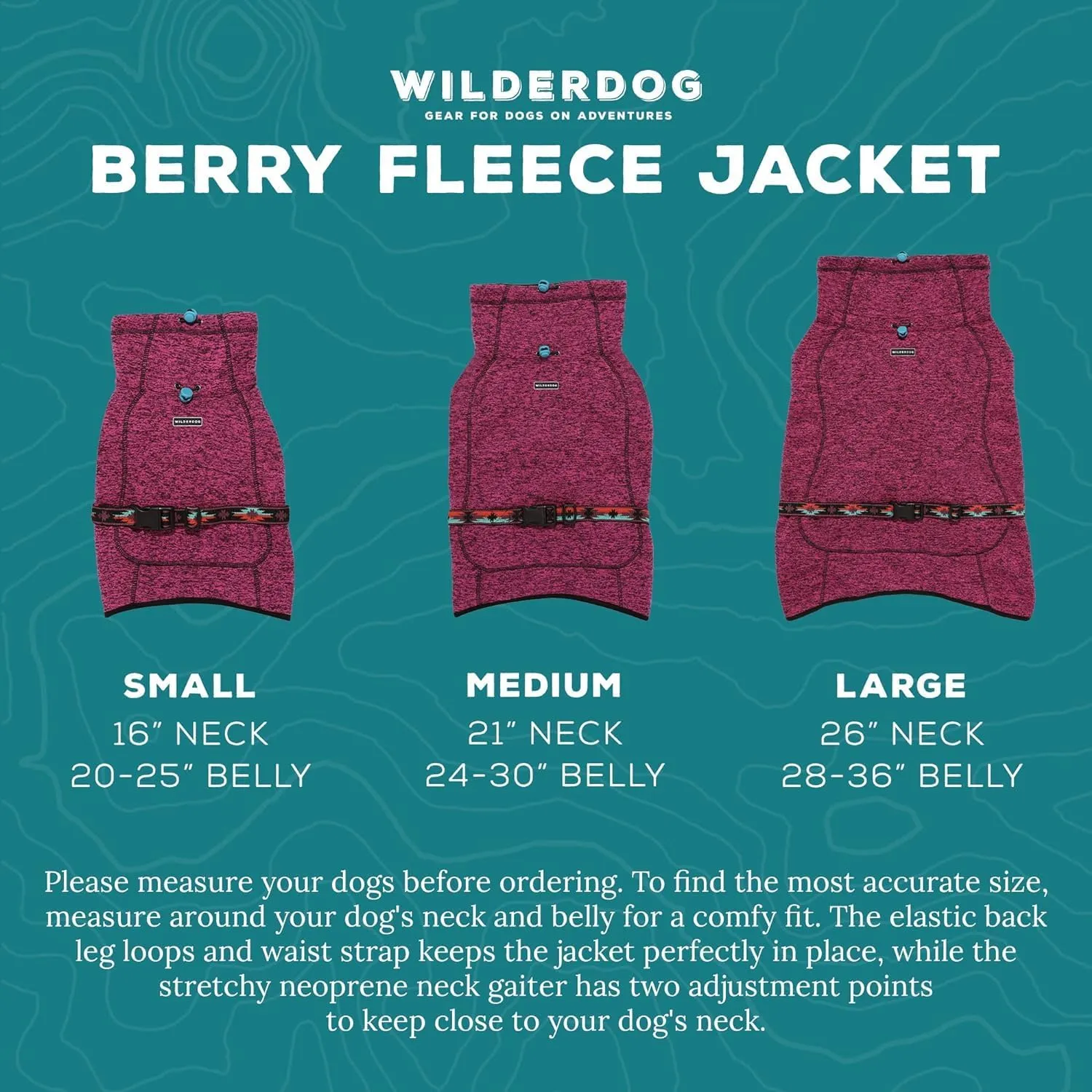 Wilderdog Fleece Dog Jacket with Neoprene Neck Gaiter - Small - Berry
