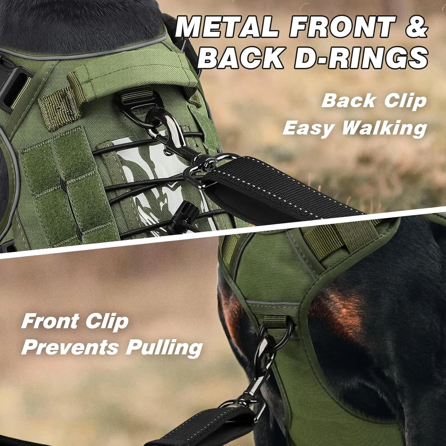 WINGOIN Green Harness with Handle Tactical Dog Harness Vest for Large Medium Dogs No Pull Adjustable Reflective K9 Military Dog Vest Harnesses for Walking, Hiking, Training(M)