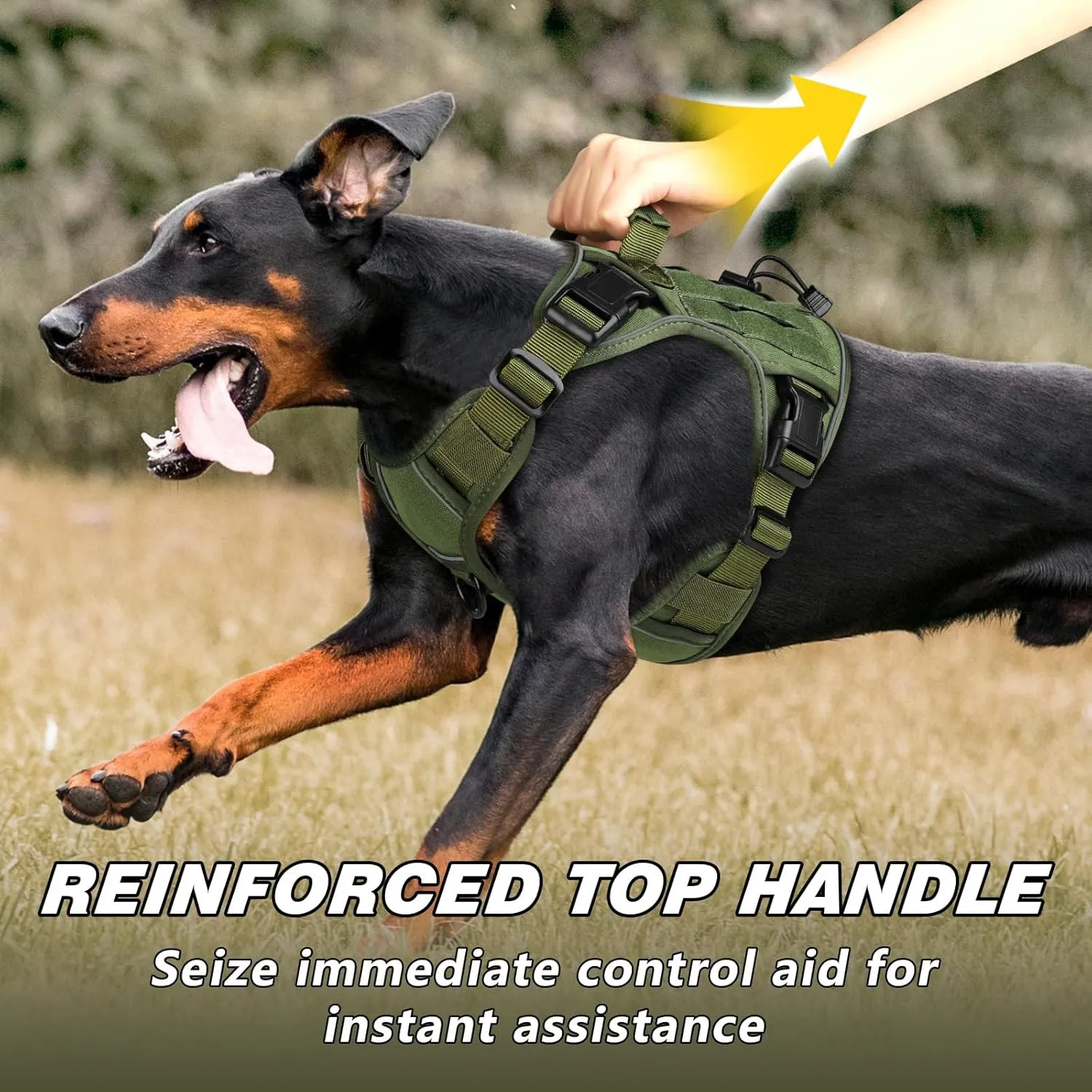 WINGOIN Green Harness with Handle Tactical Dog Harness Vest for Large Medium Dogs No Pull Adjustable Reflective K9 Military Dog Vest Harnesses for Walking, Hiking, Training(M)