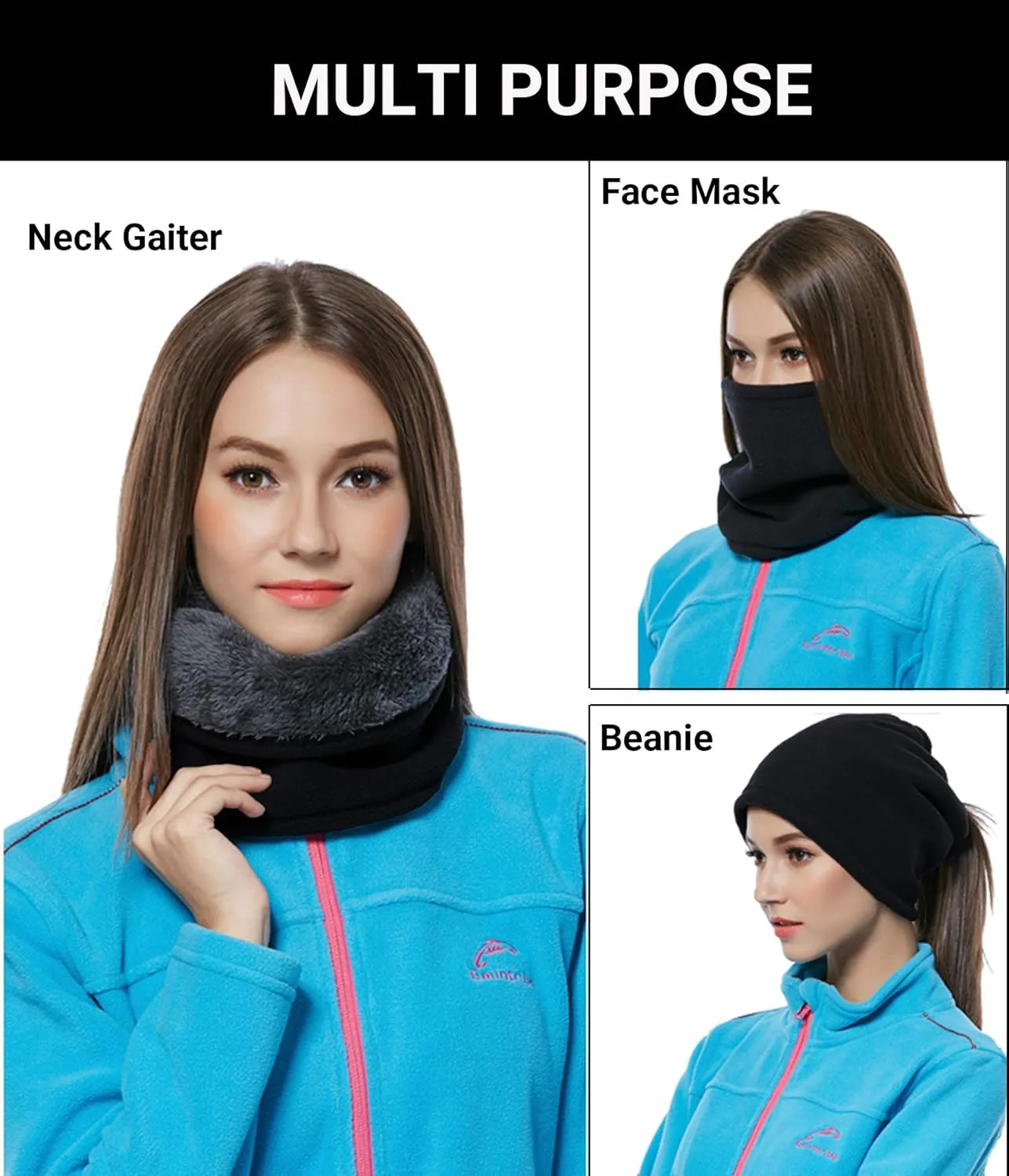 Winter Warm Versatile Polar Fleece Neck Gaiter Neck Warmer Face Mask Beanie Hat Thermal Snowboarding Ski Wear