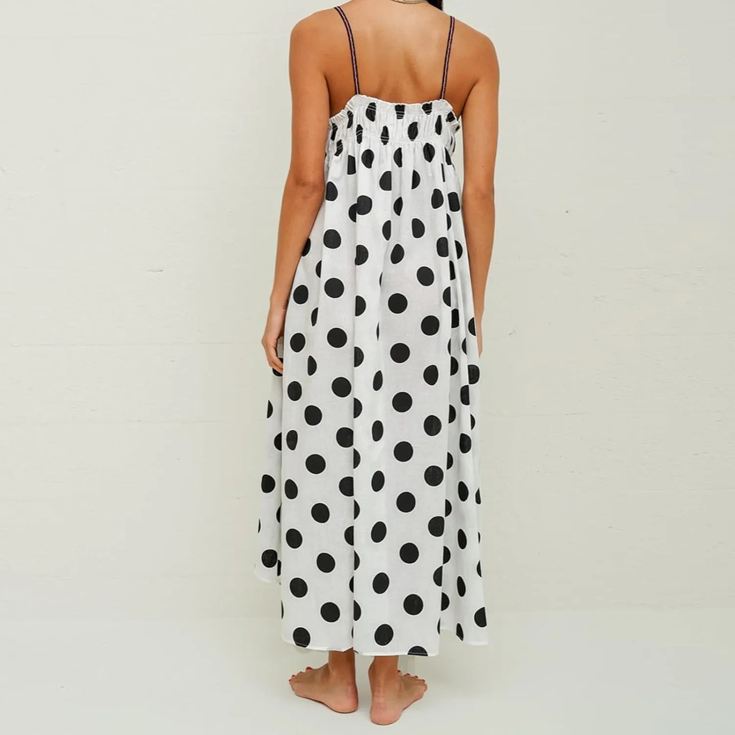 Women Bohemian Floral Maxi Dress Spaghetti Strap Backless Graphic Long Flowy Dress Summer Vacation Beach Sundress