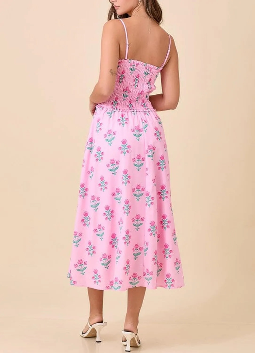 Women Boho Floral Long Dress Graffiti Backless Cami Dress Flowy Sleeveless Maxi Sundress Summer Holiday Beachwear