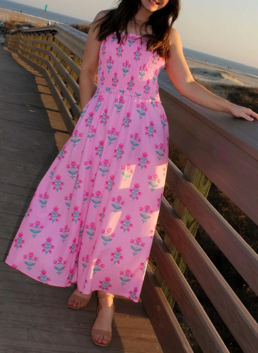 Women Boho Floral Long Dress Graffiti Backless Cami Dress Flowy Sleeveless Maxi Sundress Summer Holiday Beachwear