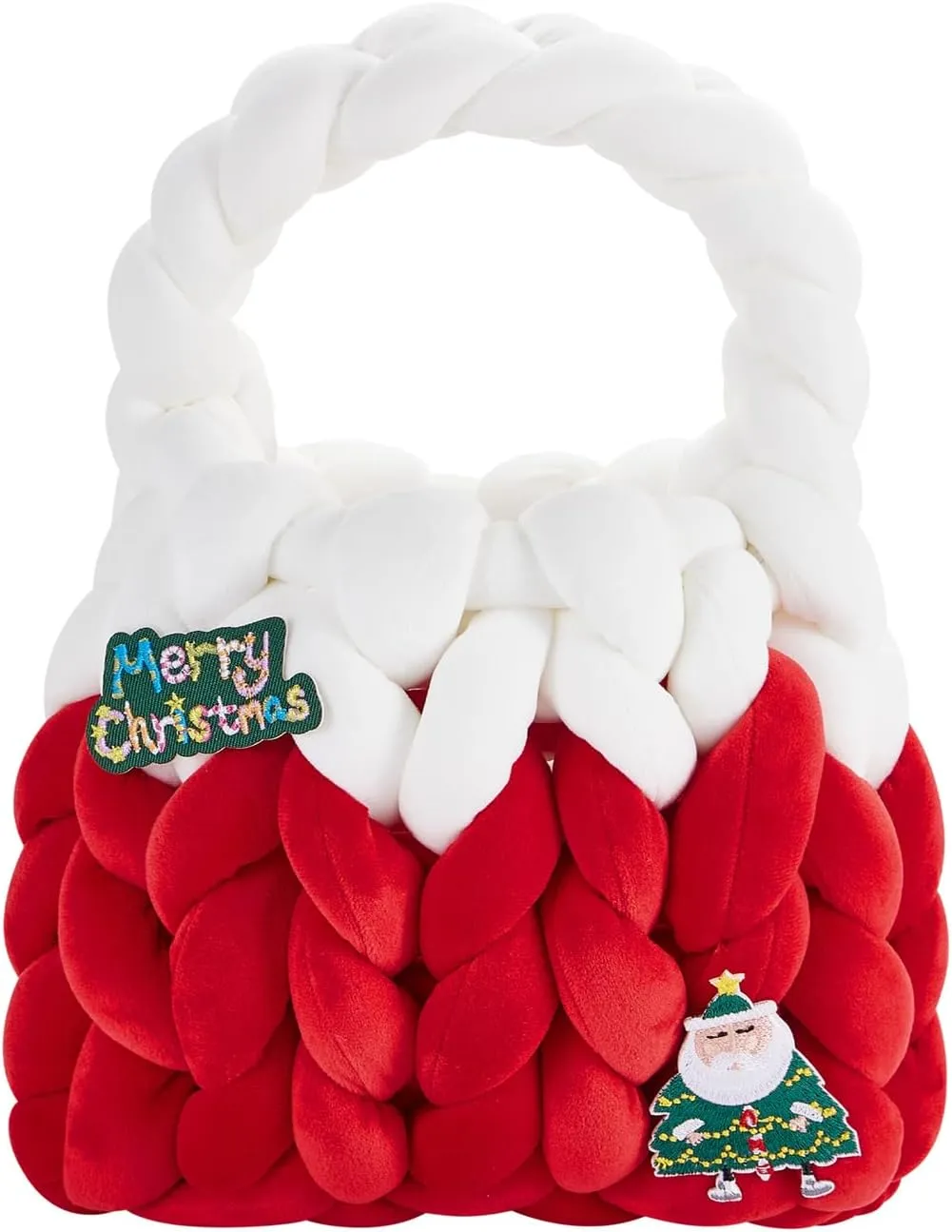 Women Christmas Braided Handbag Cute Soft Handmade Shoulder Bag Clutch Purse Totes for Travel Daily