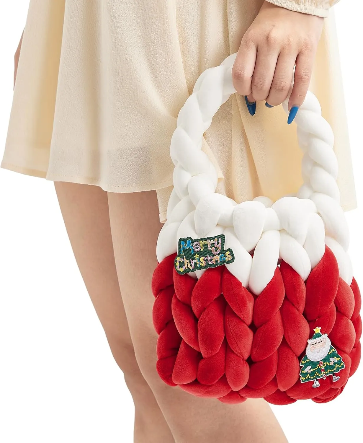 Women Christmas Braided Handbag Cute Soft Handmade Shoulder Bag Clutch Purse Totes for Travel Daily