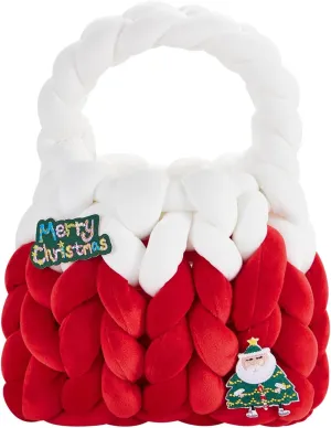 Women Christmas Braided Handbag Cute Soft Handmade Shoulder Bag Clutch Purse Totes for Travel Daily