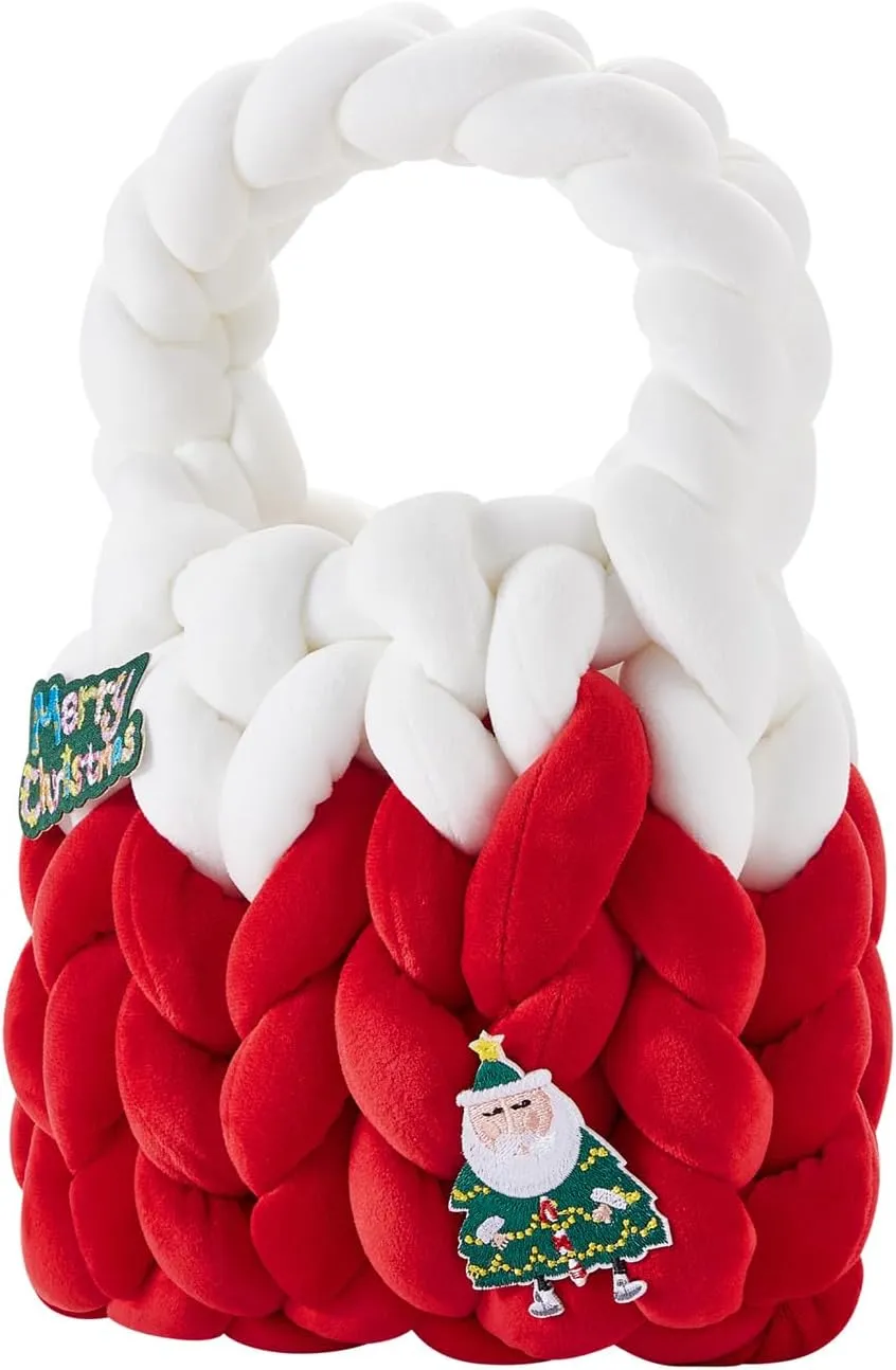 Women Christmas Braided Handbag Cute Soft Handmade Shoulder Bag Clutch Purse Totes for Travel Daily