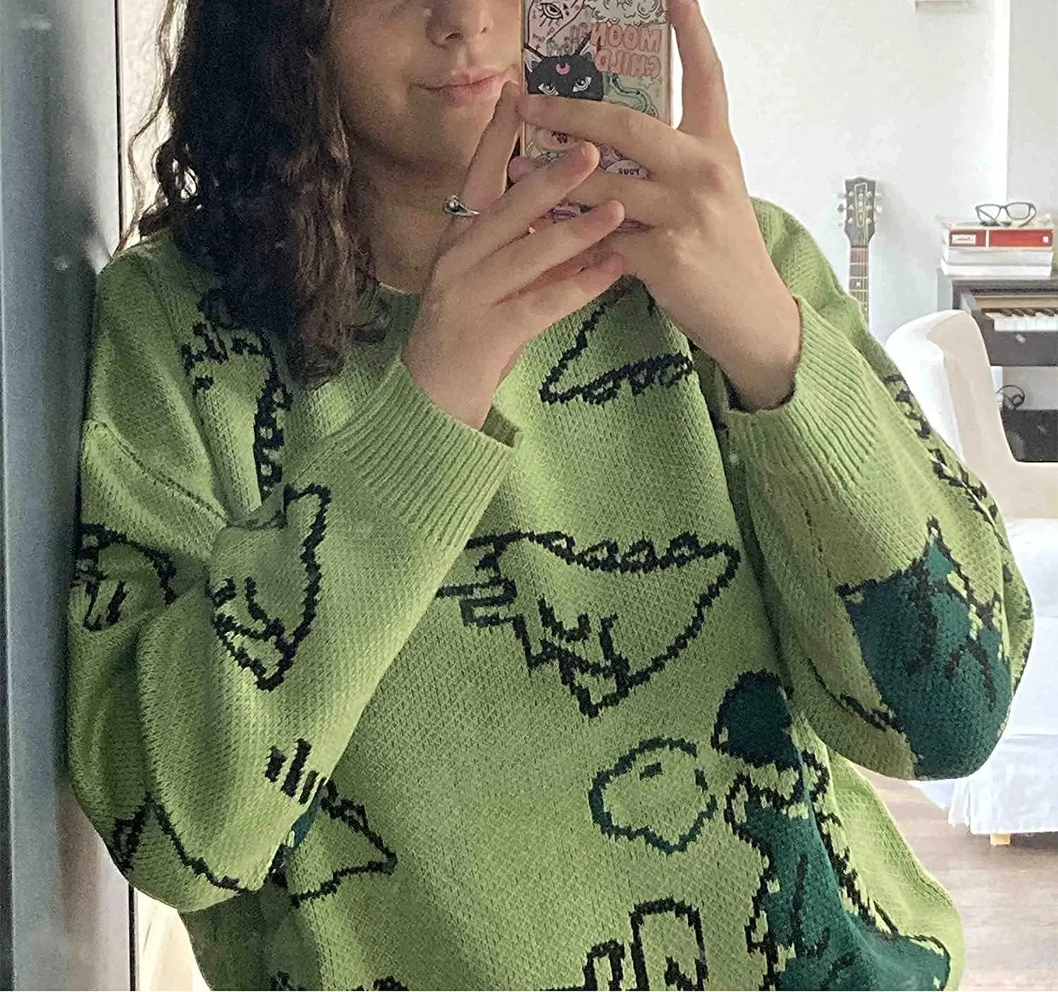 Women Dinosaur Print Knit Sweater Aesthetic Harajuku Oversized Pullover E Girl Streetwear Preppy Sweater