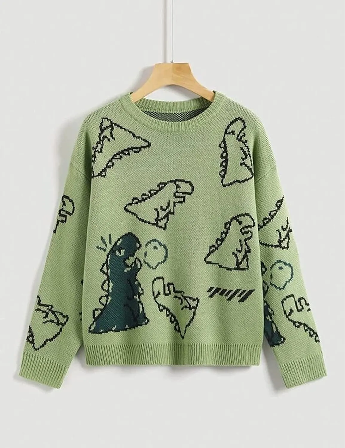 Women Dinosaur Print Knit Sweater Aesthetic Harajuku Oversized Pullover E Girl Streetwear Preppy Sweater