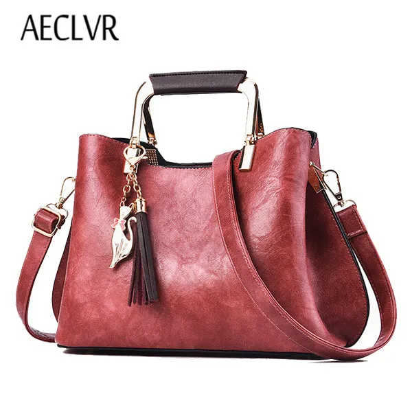 Women High Convenient delivery Tassel Messenger Tote Women Casual Leather Sequined Bolsa Vintage Shoulder 7月24日 support Quality Solid Bag AECLVR Bags Handbags Bag