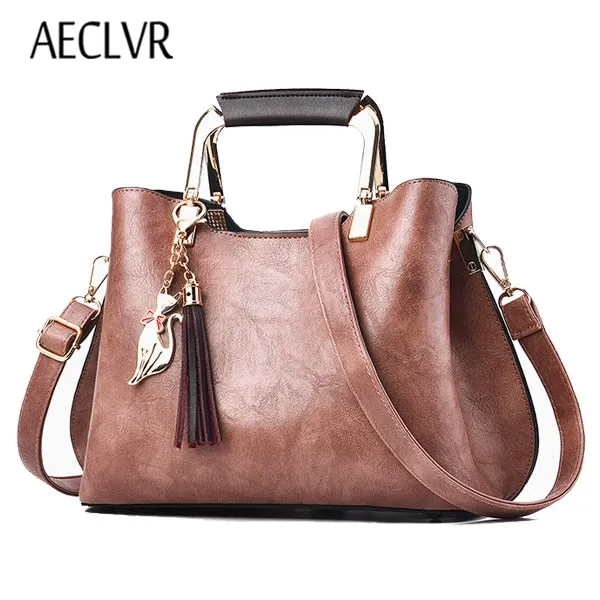Women High Convenient delivery Tassel Messenger Tote Women Casual Leather Sequined Bolsa Vintage Shoulder 7月24日 support Quality Solid Bag AECLVR Bags Handbags Bag