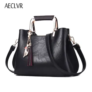 Women High Convenient delivery Tassel Messenger Tote Women Casual Leather Sequined Bolsa Vintage Shoulder 7月24日 support Quality Solid Bag AECLVR Bags Handbags Bag