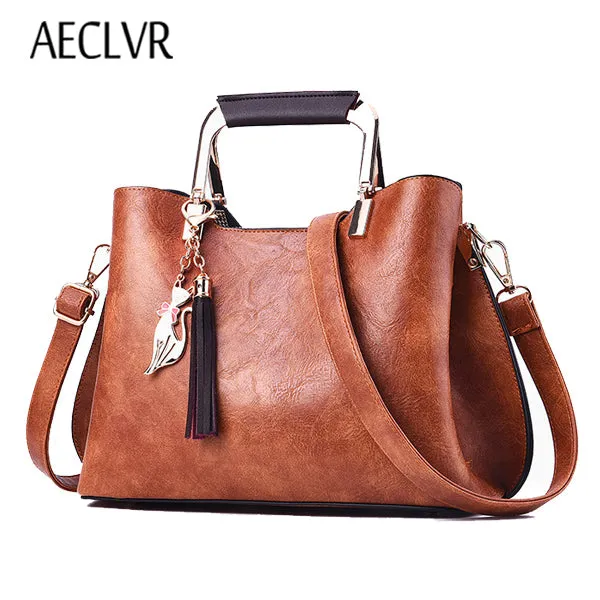 Women High Convenient delivery Tassel Messenger Tote Women Casual Leather Sequined Bolsa Vintage Shoulder 7月24日 support Quality Solid Bag AECLVR Bags Handbags Bag