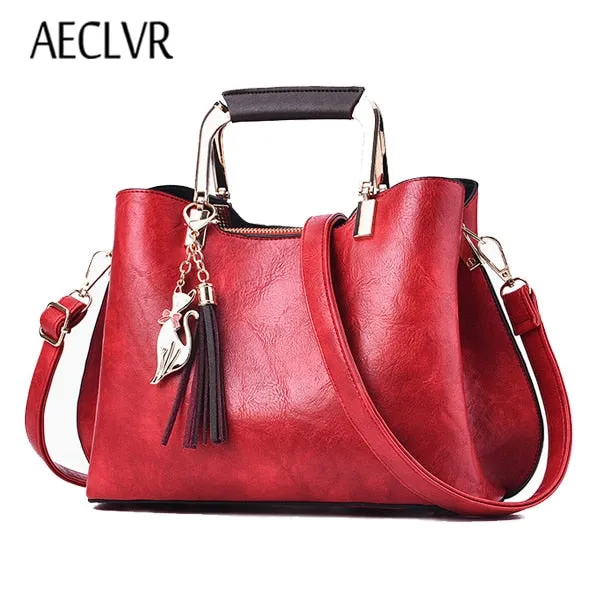 Women High Convenient delivery Tassel Messenger Tote Women Casual Leather Sequined Bolsa Vintage Shoulder 7月24日 support Quality Solid Bag AECLVR Bags Handbags Bag
