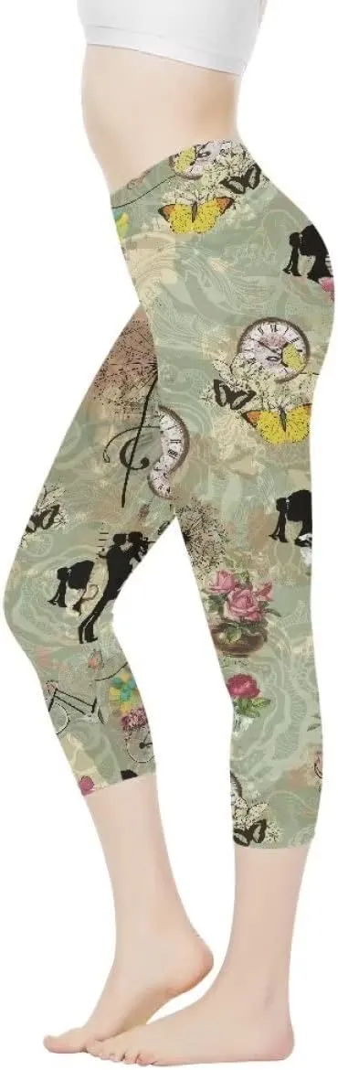 Women High Waist Gym Leggings Capri Leggings Soft Stretch Exercise Pants
