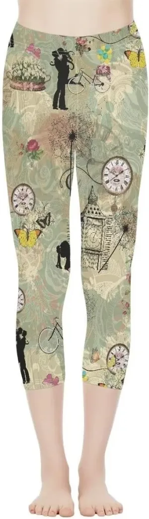 Women High Waist Gym Leggings Capri Leggings Soft Stretch Exercise Pants