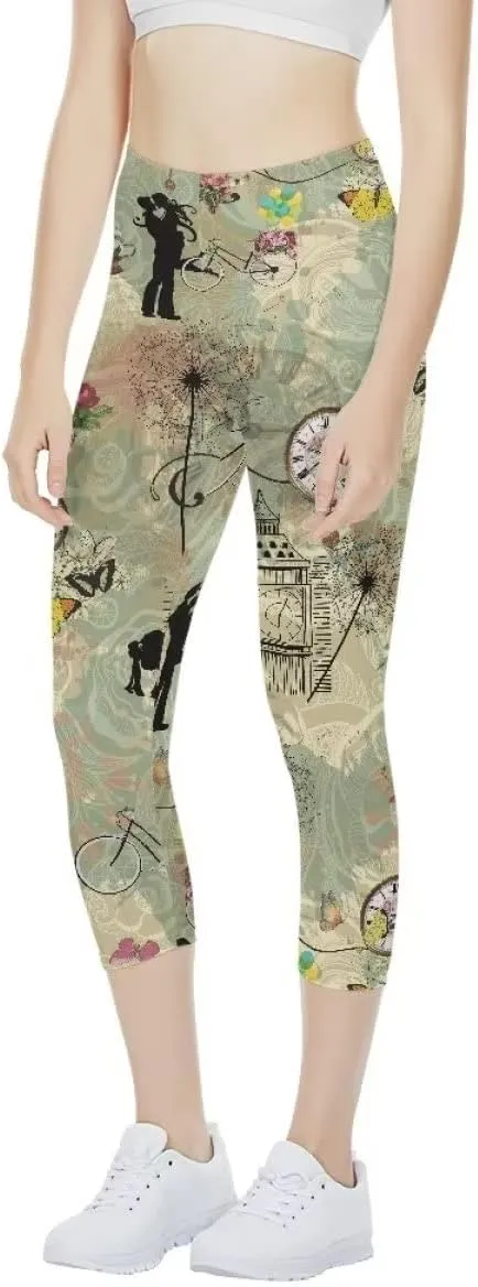 Women High Waist Gym Leggings Capri Leggings Soft Stretch Exercise Pants