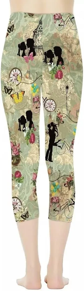 Women High Waist Gym Leggings Capri Leggings Soft Stretch Exercise Pants