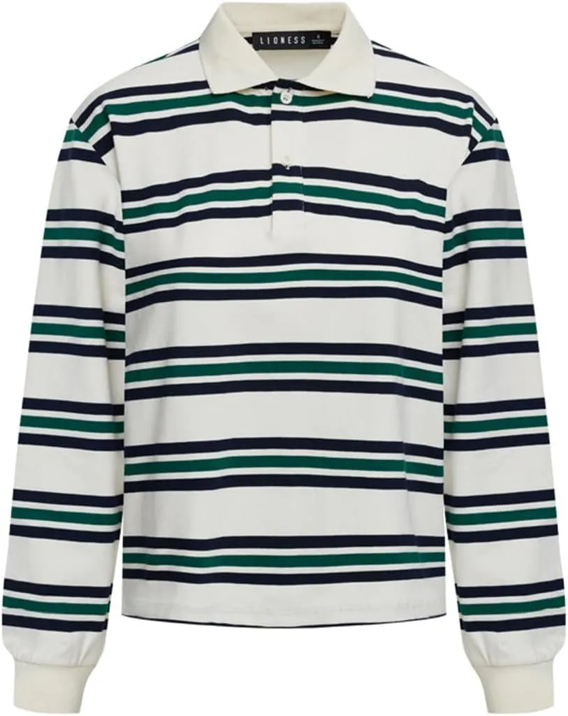 Women Rugby Polo Shirt Vintage Long Sleeve Oversized Striped Shirt Y2k Lapel Collar Pullover Crop Top 90s Streetwear