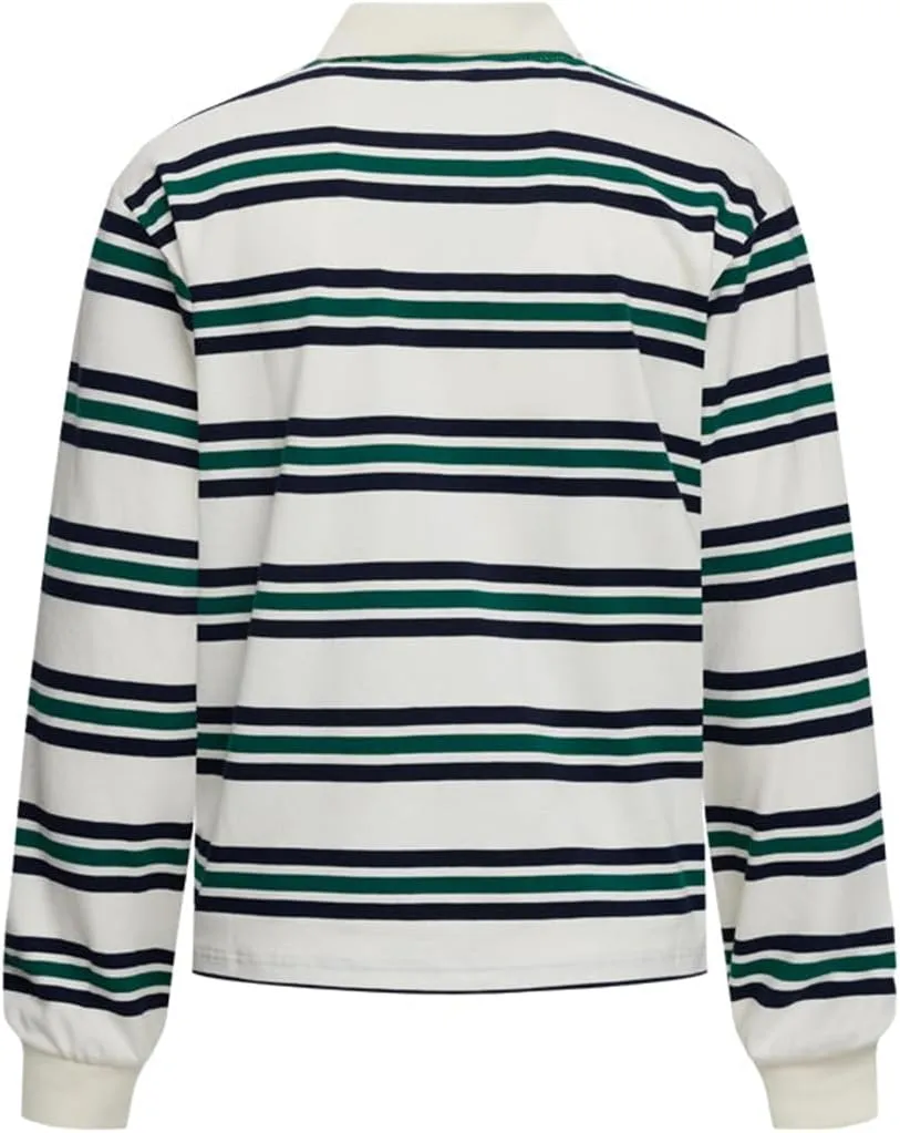 Women Rugby Polo Shirt Vintage Long Sleeve Oversized Striped Shirt Y2k Lapel Collar Pullover Crop Top 90s Streetwear