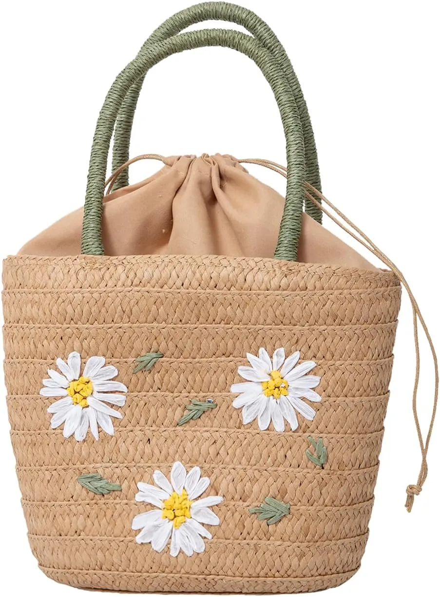 Women Straw Bag, Woven Totes Bag Summer Beach Travel Bag Shoulder Crossbody Handbag