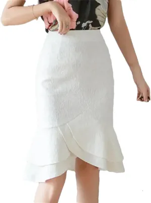 Women Summer High Waist Lace Skirts Sexy Office Ruffles Pencil Skirt