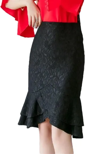 Women Summer High Waist Lace Skirts Sexy Office Ruffles Pencil Skirt