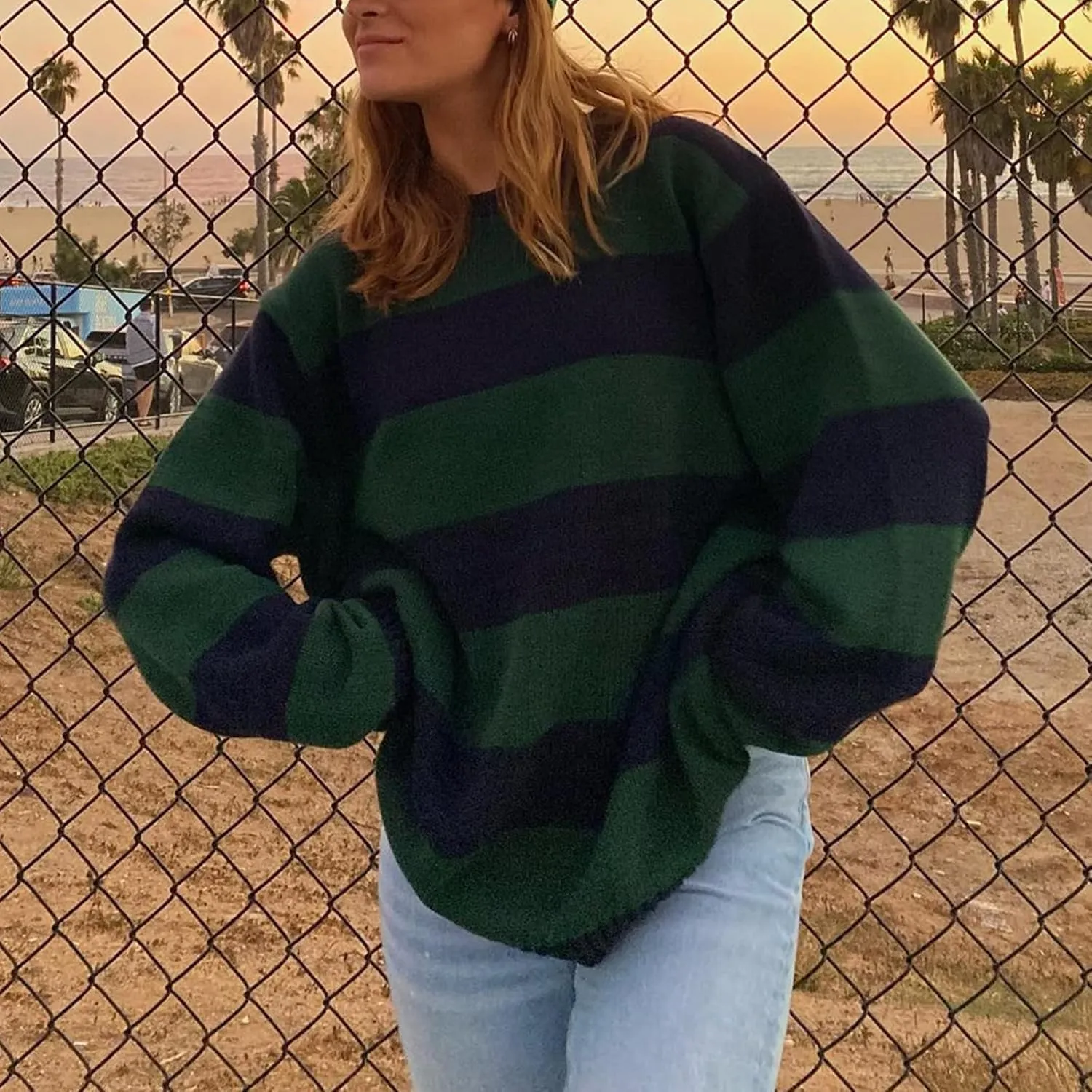 Women Y2K Striped Sweater Knit Oversized Long Sleeve Pullover Sweaters 90S Harajuku Preppy E-Girl Streetwear