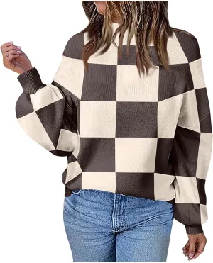 Women's 2024 Fall Fashion Long Sleeve Crewneck Sweaters Color Block Ribbed Knit Loose Pullover Sweater Tops Winter