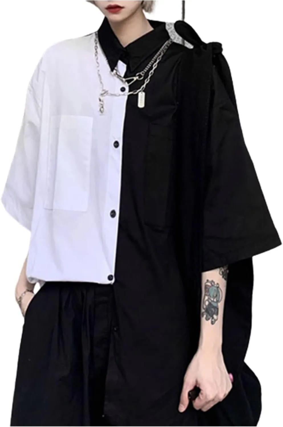 Women's Alt Emo Clothes Button Down Shirt Goth Techwear Tops Dark Academia Clothing Japanese Harajuku Streetwear