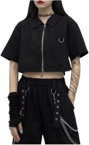 Women's Alt Emo Clothes Button Down Shirt Goth Techwear Tops Dark Academia Clothing Japanese Harajuku Streetwear