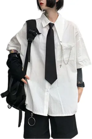 Women's Alt Emo Clothes Button Down Shirt Goth Techwear Tops Dark Academia Clothing Japanese Harajuku Streetwear