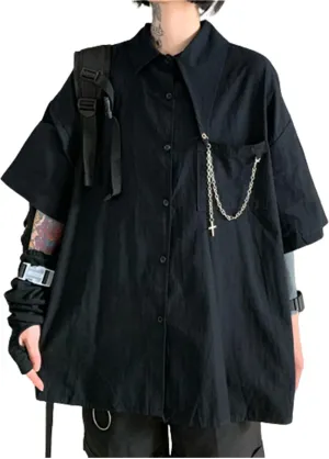 Women's Alt Emo Clothes Button Down Shirt Goth Techwear Tops Dark Academia Clothing Japanese Harajuku Streetwear