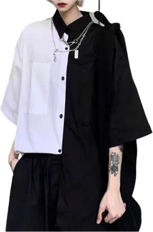 Women's Alt Emo Clothes Button Down Shirt Goth Techwear Tops Dark Academia Clothing Japanese Harajuku Streetwear
