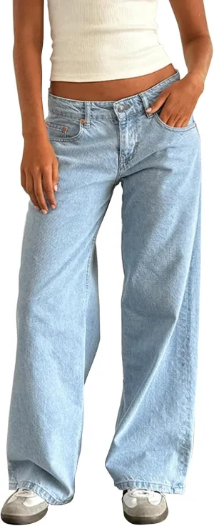 Women's Baggy Denim Pants High Waisted Y2K Wide Leg Oversized Plus Size Boyfriend Cargo Jeans Streetwear Trousers