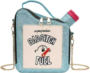 Women's Embroidered Alphabet Oil Pot Handbag, Laser Sequin Kettle Shoulder Purse, Funny Gasoline Chain Crossbody Bag Tote