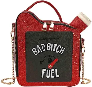 Women's Embroidered Alphabet Oil Pot Handbag, Laser Sequin Kettle Shoulder Purse, Funny Gasoline Chain Crossbody Bag Tote