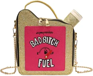 Women's Embroidered Alphabet Oil Pot Handbag, Laser Sequin Kettle Shoulder Purse, Funny Gasoline Chain Crossbody Bag Tote