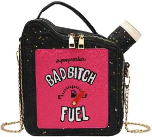 Women's Embroidered Alphabet Oil Pot Handbag, Laser Sequin Kettle Shoulder Purse, Funny Gasoline Chain Crossbody Bag Tote