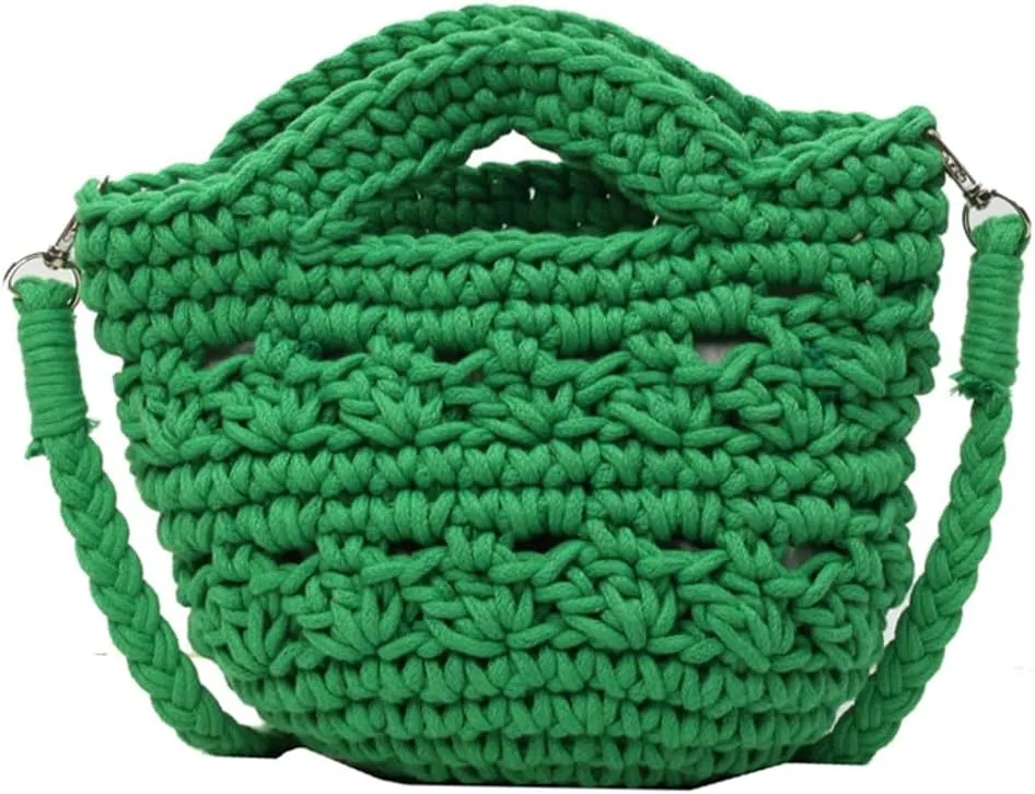 Women's Fashion Cotton Rope Purse Hand-woven Shoulder Crossbody Bag Casual Small Totes Cute Beach Vacation Net Bag