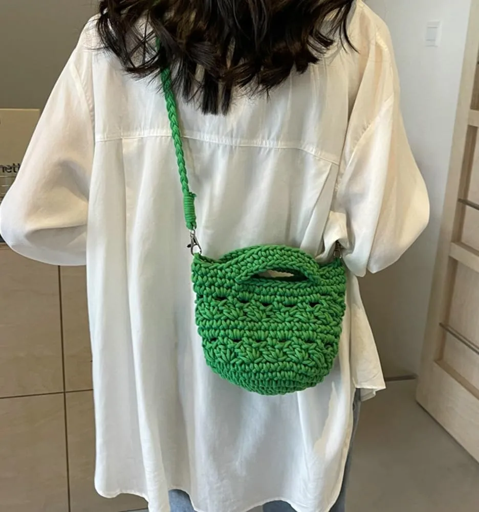 Women's Fashion Cotton Rope Purse Hand-woven Shoulder Crossbody Bag Casual Small Totes Cute Beach Vacation Net Bag