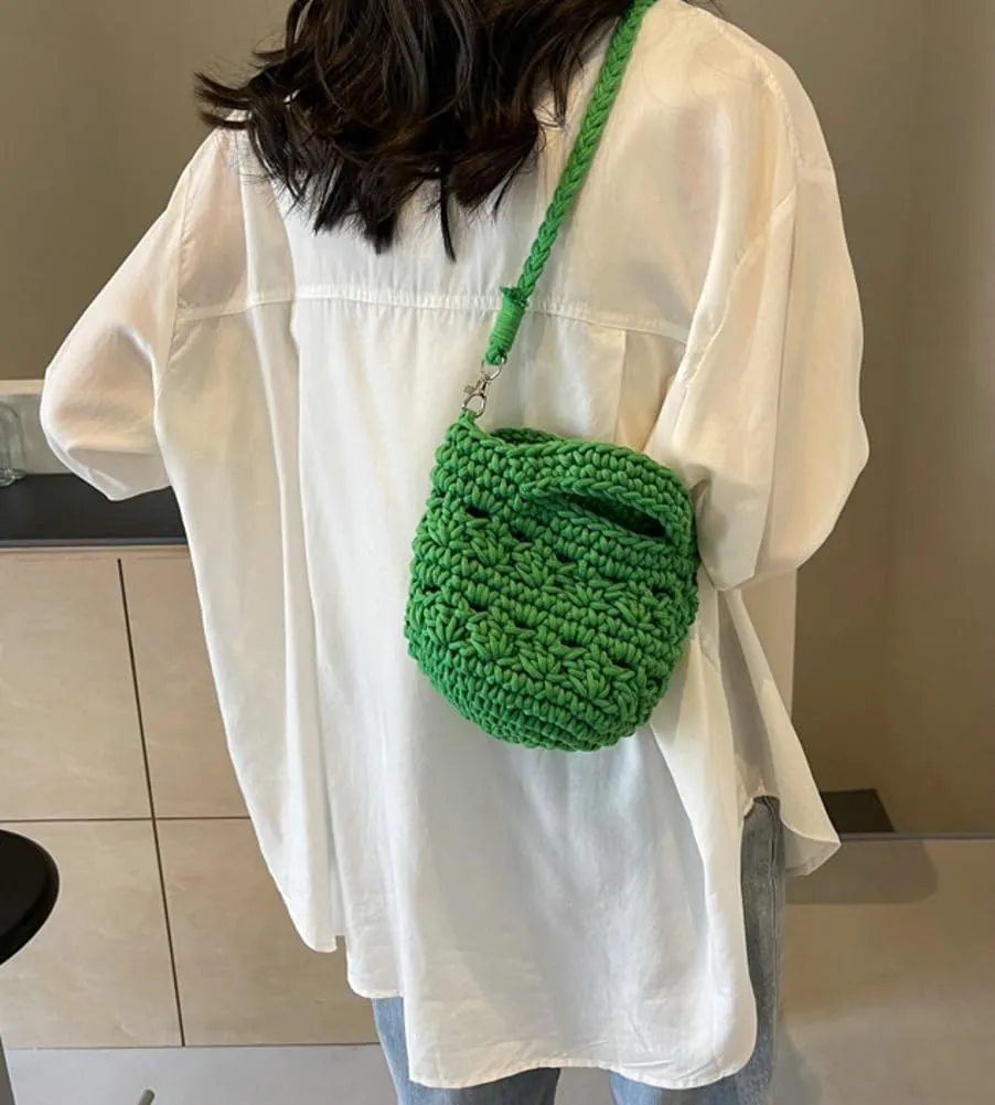 Women's Fashion Cotton Rope Purse Hand-woven Shoulder Crossbody Bag Casual Small Totes Cute Beach Vacation Net Bag