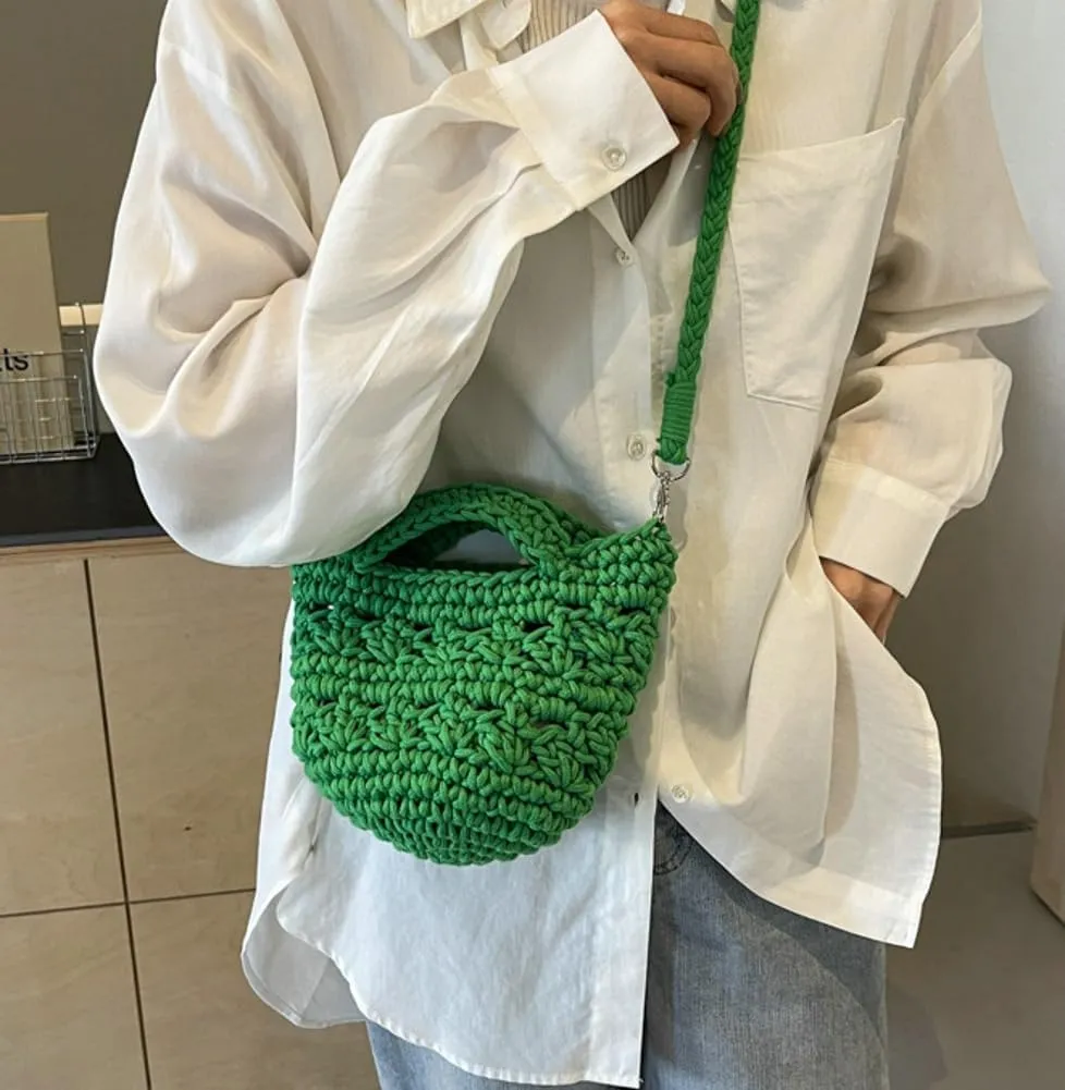 Women's Fashion Cotton Rope Purse Hand-woven Shoulder Crossbody Bag Casual Small Totes Cute Beach Vacation Net Bag